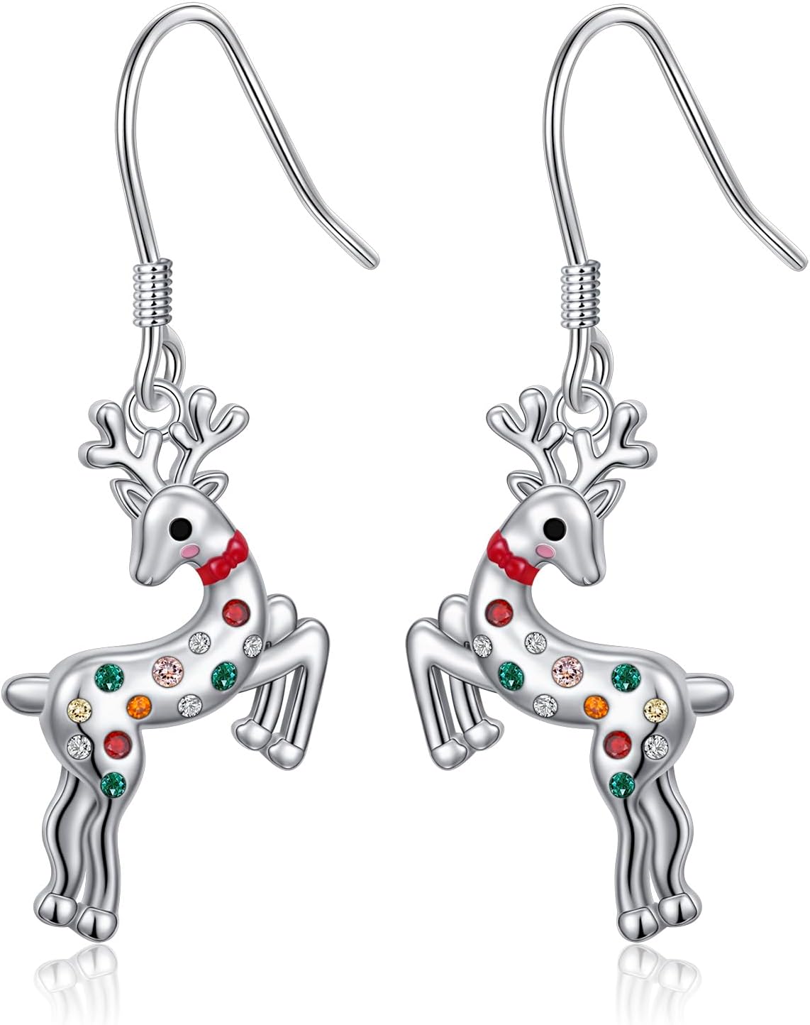 Christmas Earrings Reindeer Earrings S925 Sterling Silver Dangle Studs Reindeer Earring Leverback Deer Holiday Merry Christmas Earrings XMAS Gifts for Women
