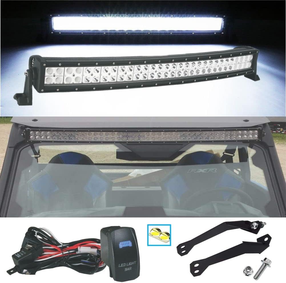 RZR LED Light bar 32" Curved Arsenal RZR XP900 XP1000 LED Light KIT 180w Flood/Spot Combo Beam CREE 3w LED's 18,000 Lumen,Fits Polaris RZR XP900 XP1000 RZR4 XP4 2014-2020 Upper Front mounts, Harness