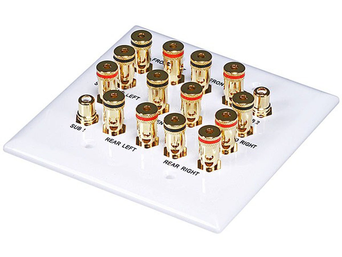 Placa de pared 7.2 Monoprice que elimina cables sueltos en instalaciones de sonido surround
