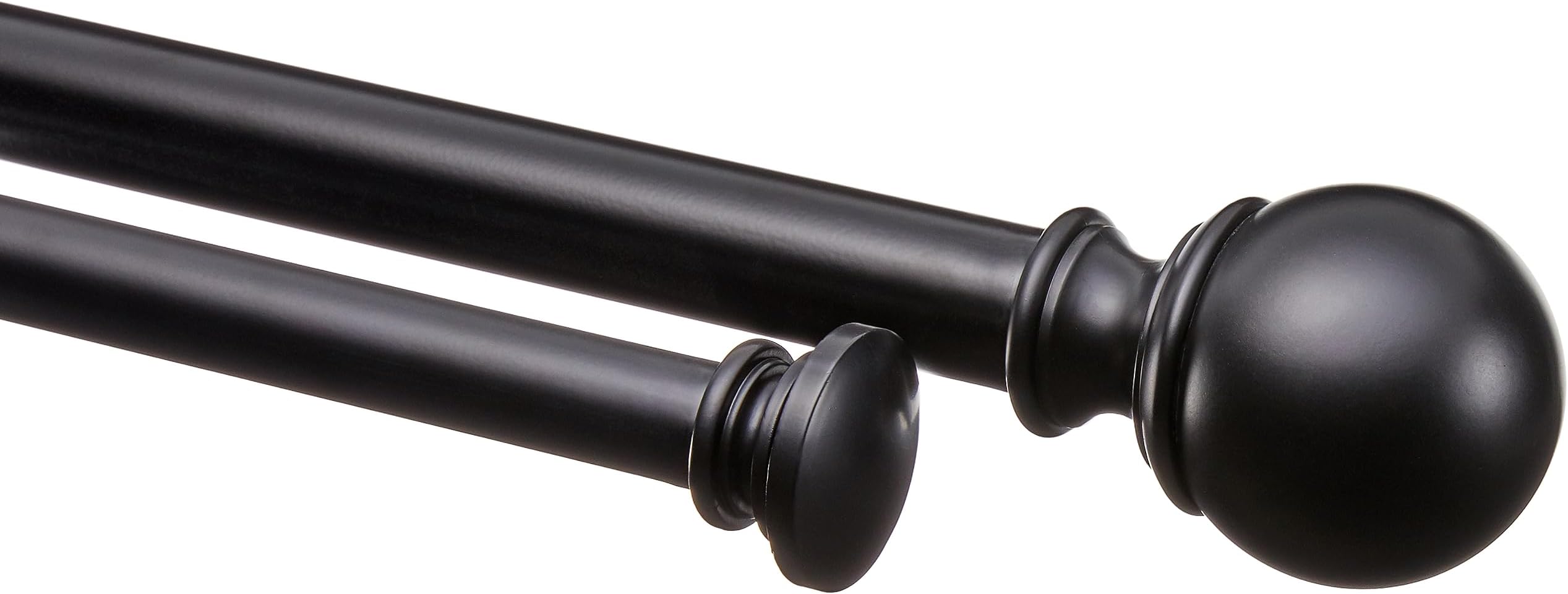 Amazon Basics Extendable Double Window Curtain Pole with Ball Finials, 19 mm Diameter, 183 to 366 cm, Black