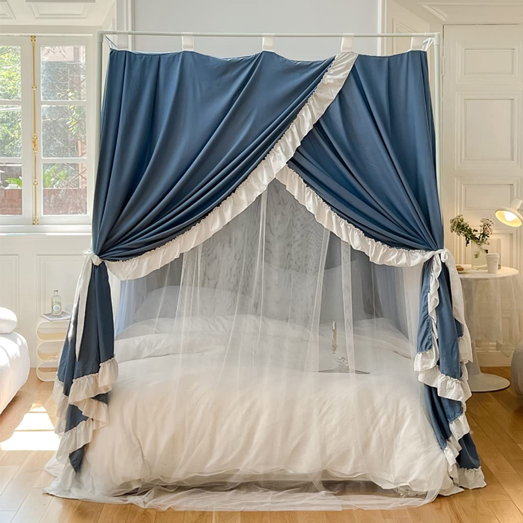 Romantische Prinzessin 4 Eckpfosten für Mädchen Frauen Bettvorhang Baldachin für Erwachsene Hochzeit Schlafzimmer Kinderzimmer Dekoration (Blau – Baldachin mit, King)
