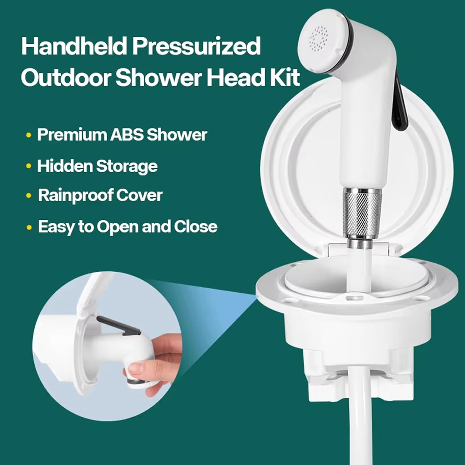 RV Outdoor Handheld Shower Head Kit, 2.5m Kink-Free Hose Pressurized Camper Shower Set with Hidden Storage Rainproof Cover for RV Van Boat Marine