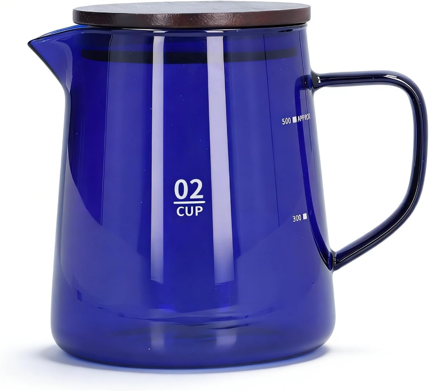 Glass Coffee Server, 500ml Coffee Carafe with Wooden Lid Pourover Decanter Clear Coffee Maker Glass Coffee Pot Teapot Clear Teakettle(Blue)