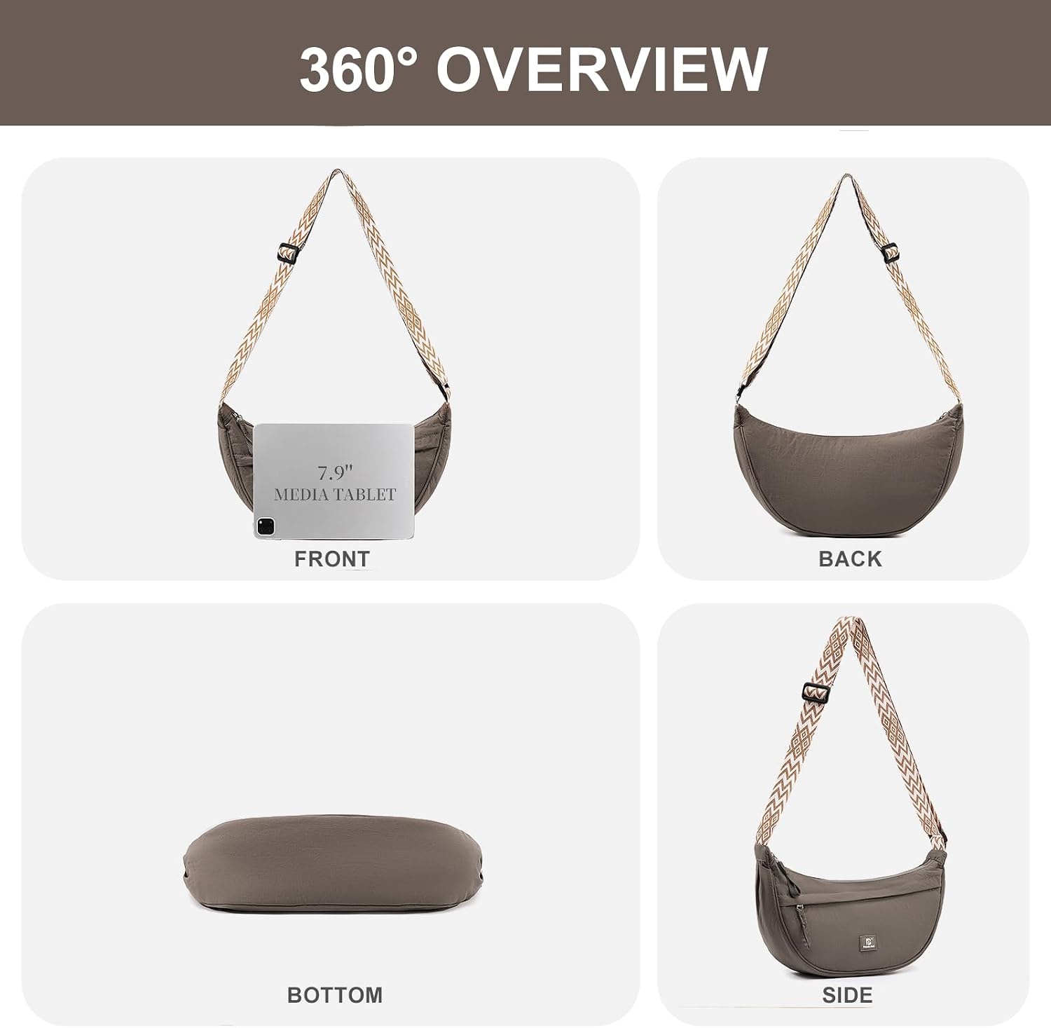 Pomelo Best Half Moon Crossbody Bag for Women and Men, Lightweight Nylon Sling Creacent Bags with Adjustable Strap for Travel, Sport, Hiking, Daily Use
