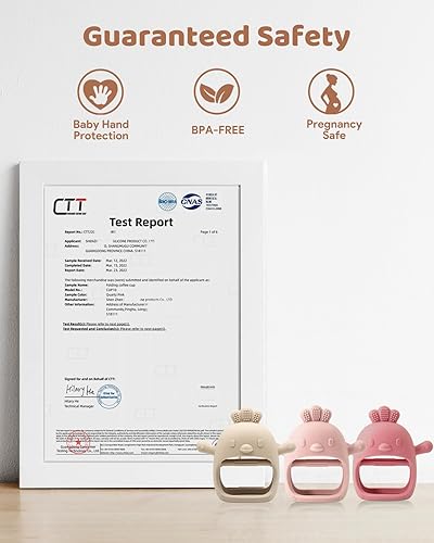 Miniatura 6 de Paquete de 3 manoplas de dentición de silicona para bebés de más de 3 meses, mordedores de muñeca y mano, juguetes masticables para necesidades de
