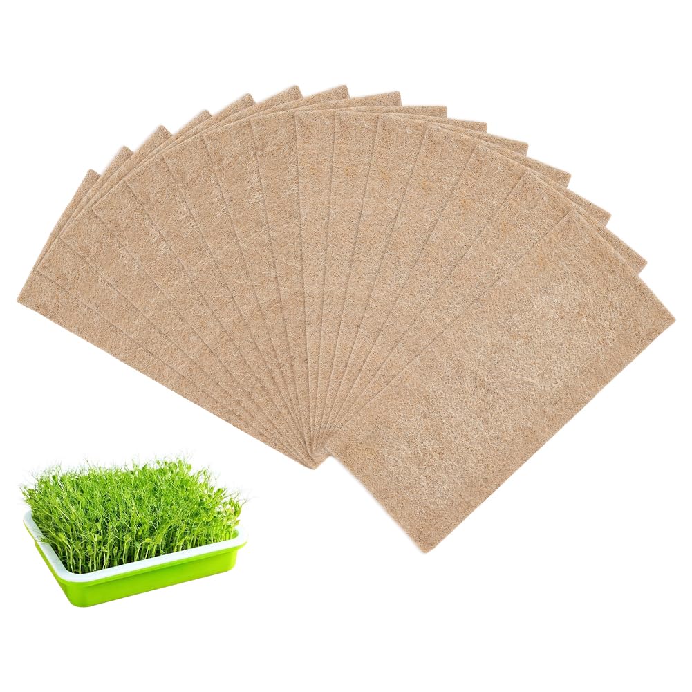 WADORN 15Pcs Jute Grow Mat for Microgreens, 13.9x6.2 Inch Hydroponics Seed Sprouting Mat Pad Microgreens Growing Kit Plant Hemp Fiber Grow Mat Indoor Production for Germination Sprouts