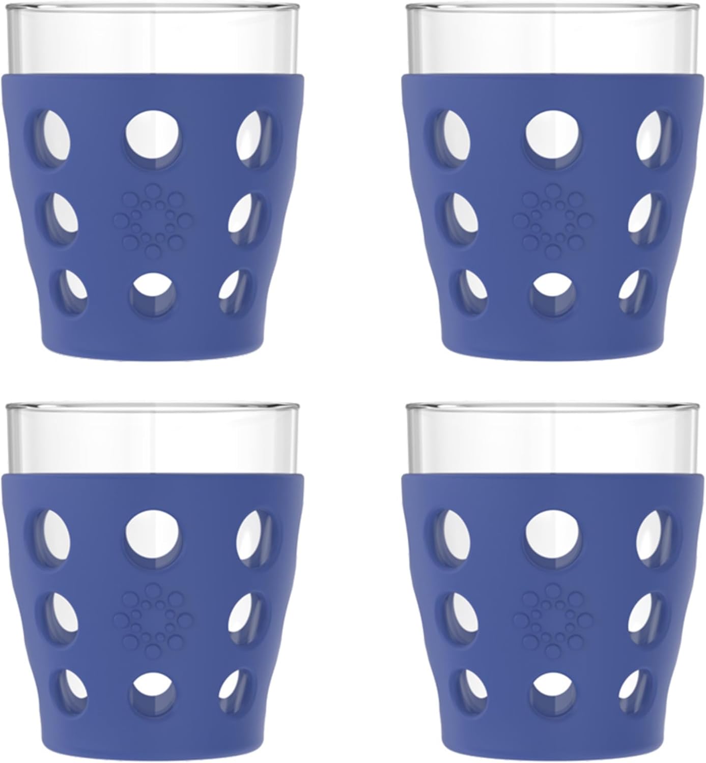 Lifefactory 10-Ounce Beverage Glasses with Protective Silicone Sleeves, 4-Pack, Cobalt Blue