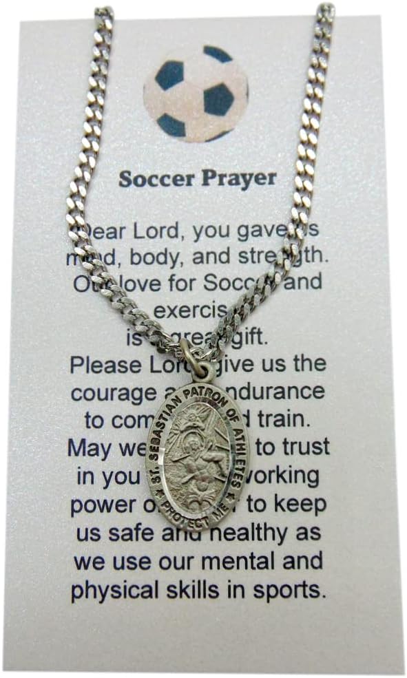 Westmon Works St Sebastian Soccer Medal Set with Pewter Pendant Medallion on a Stainless Steel Chain Prayer Card Boxed - Image 4