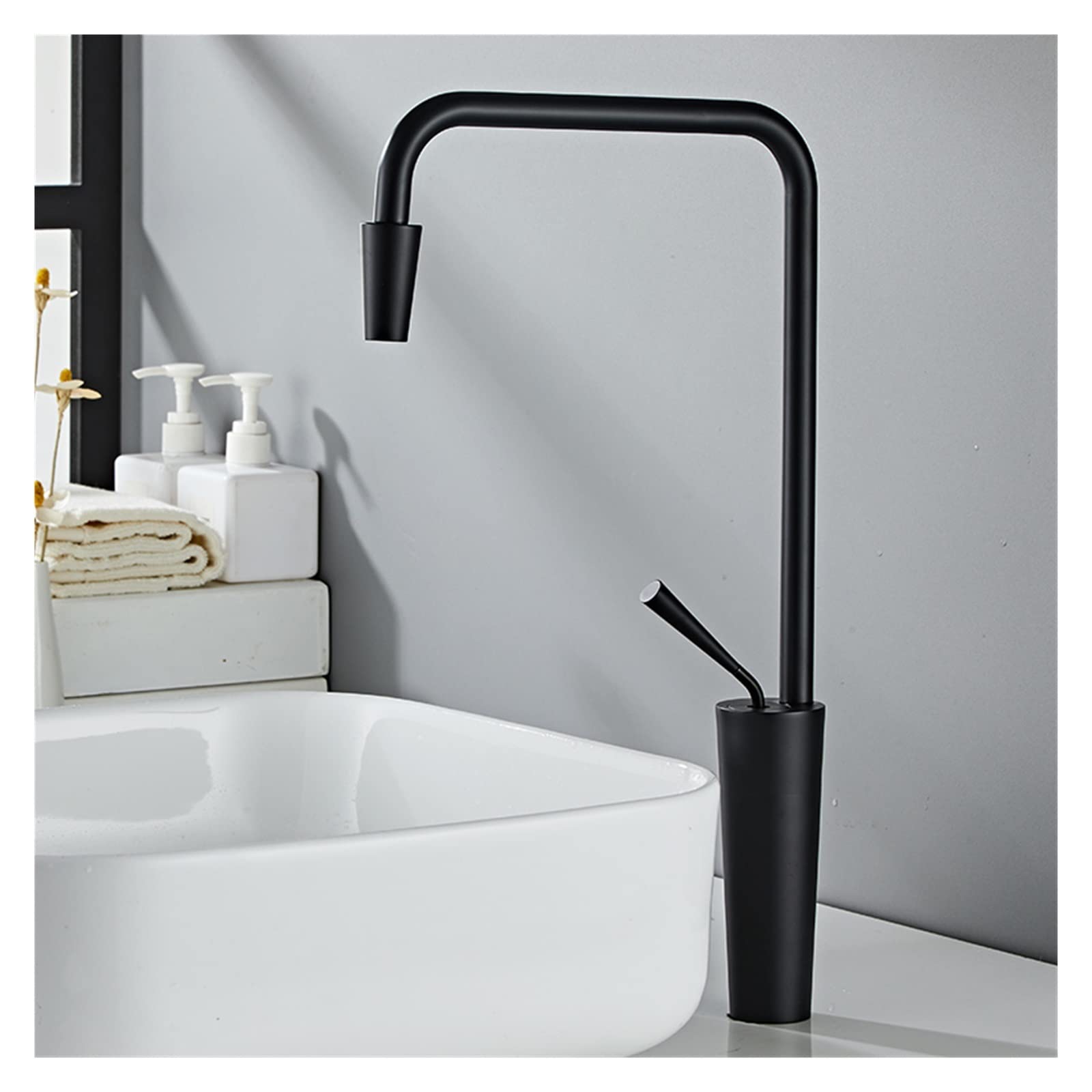 Robinet de lavabo carré noir mitigeur anti-éclaboussure facile à nettoyer pour salle de bain