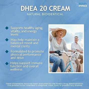 BIOLABS PRO All Natural Bioidentical 20mg DHEA Cream, for Men or Women | Two-Month Supply (Unscented, 3.0oz)