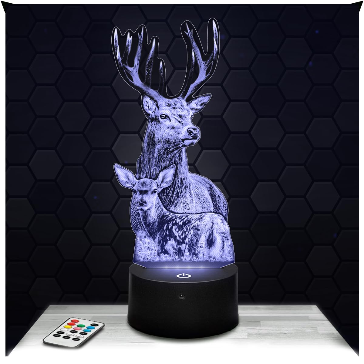Lampephoto.fr - Doe & Deer 3D Lamp Animal Touch Night Light Led, 3D Hologram Effect, Christmas Birthday Gift Idea for Boy or Girl, Room Decoration Object — image 1