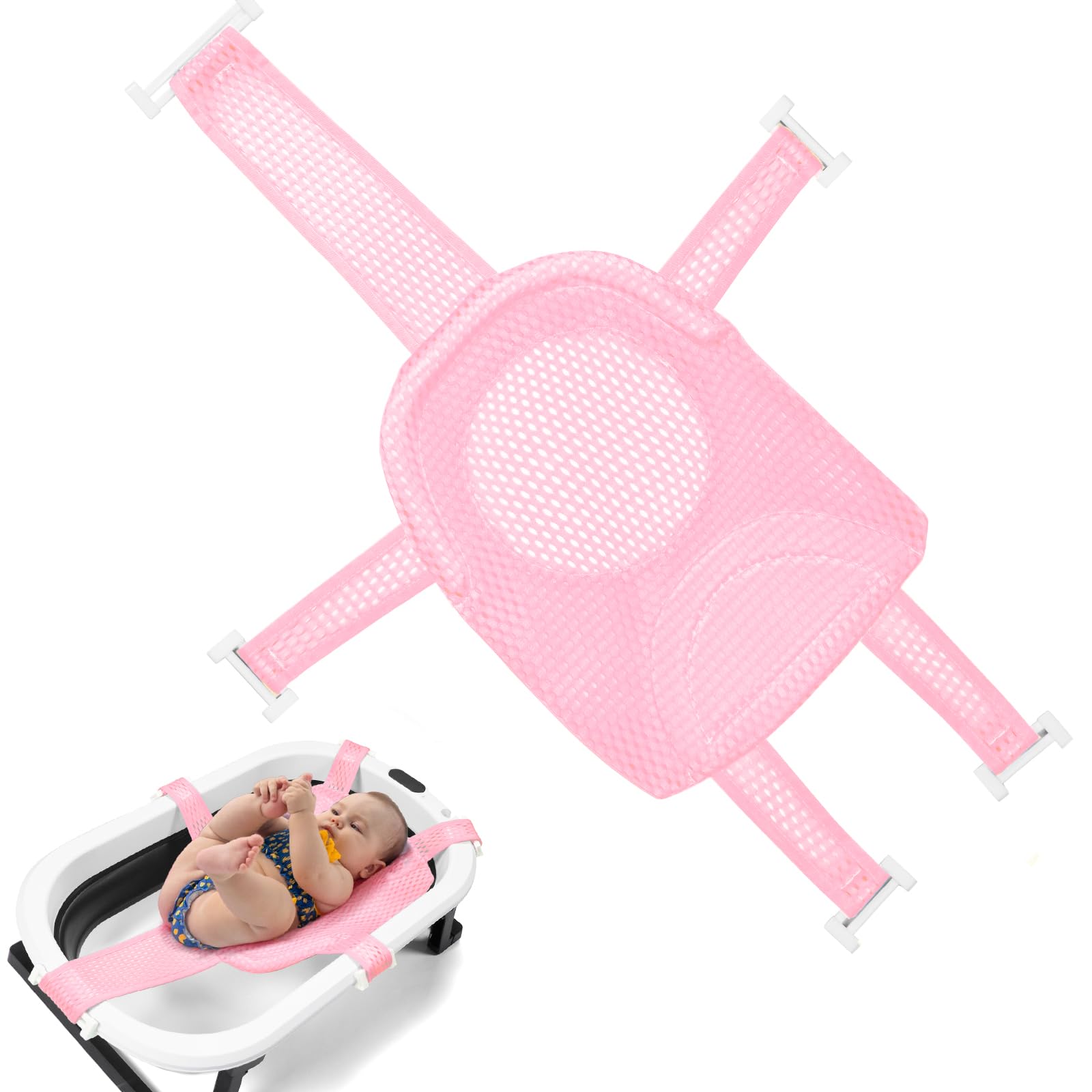 Aolso Cuscino Bagnetto Neonato, Galleggiante Tappetino da Bagno Per Bambini, Riduttore Vaschetta Bagnetto Confortevole, Supporto Pieghevole Per Vasca da Bagno (Rosa)