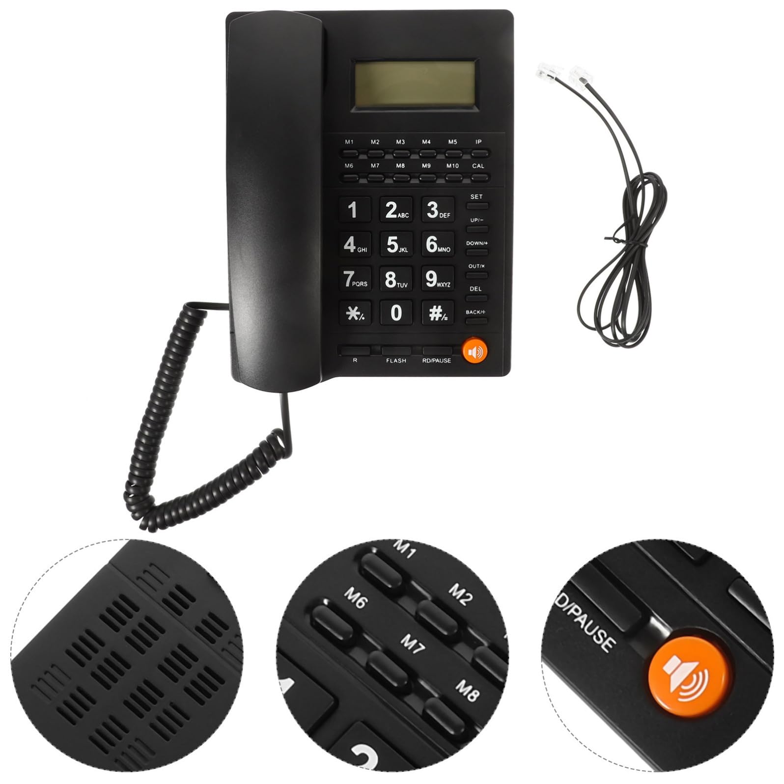 COHEALI Telefono Fisso per Anziani Tasti Grandi e Display Chiamate, Materiale ABS Resistente, Facile da Usare per Casa e Ufficio, Colore Nero