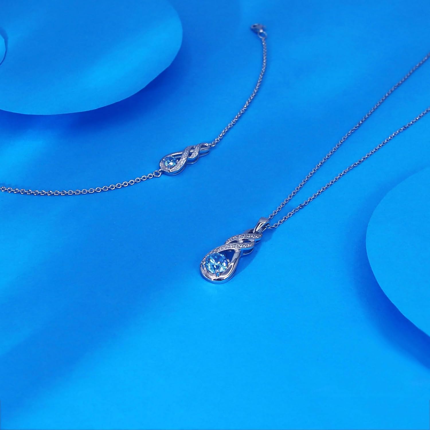 Birthstone Bracelets for Women 925 Sterling Silver Created Gemstone Bracelet Infinity Pendant Jewelry for Her, 6.7"+1.2" - Image 4