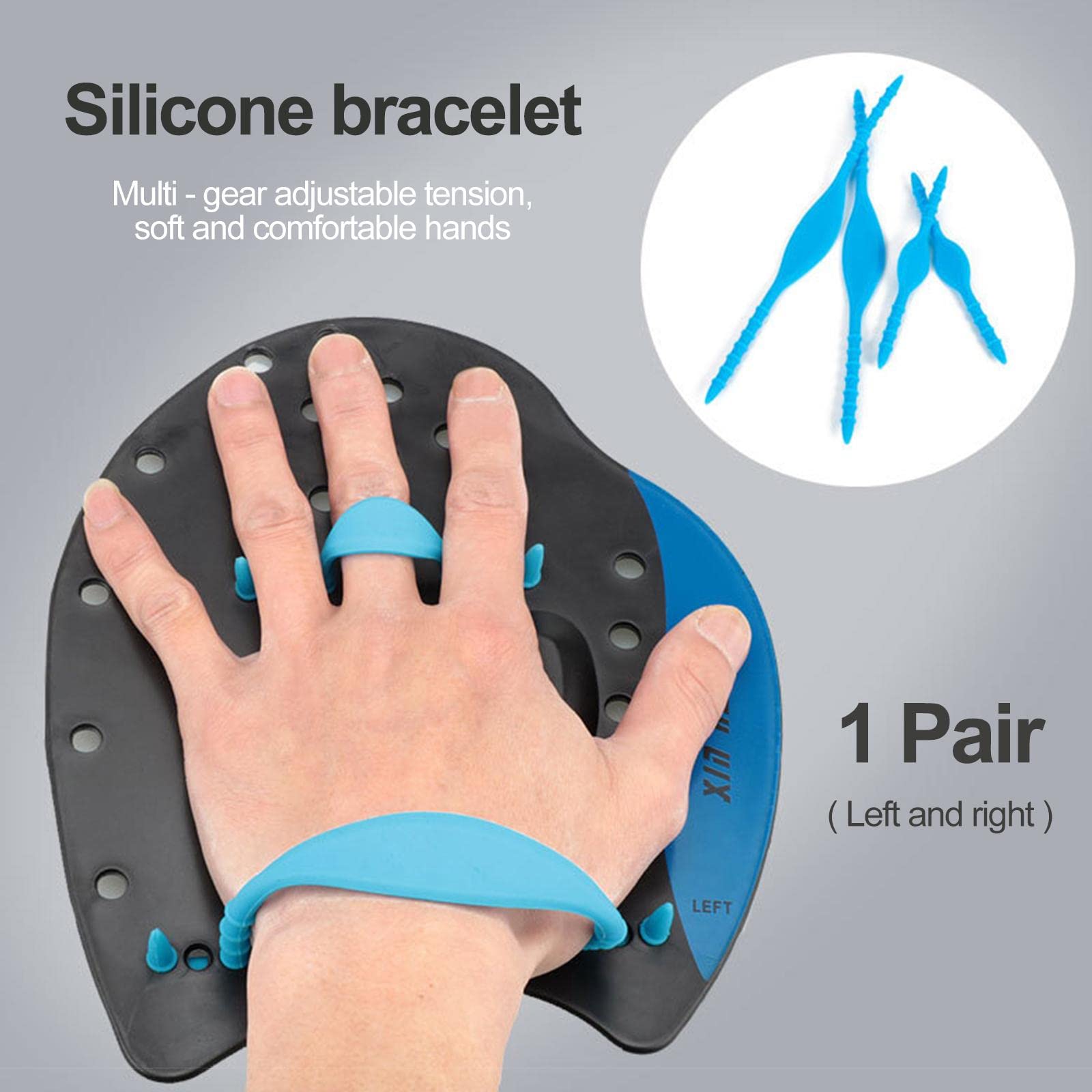 Lot de 5 pagaies plates professionnelles pour entraînement de natation Bleu Taille M