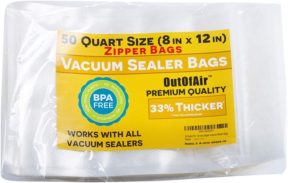 50 Zipper Vacuum Sealer Bags Quart Size (8" x 12