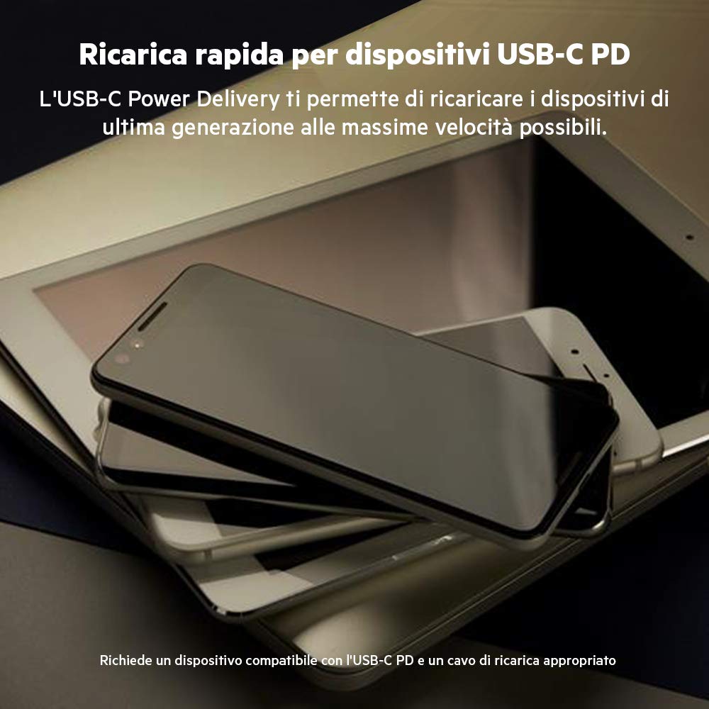 Belkin Boost Charge Doppio Caricabatteria da Parete GaN USB-PD da 68 W (Caricabatteria USB-C a Ricarica Rapida per iPhone, iPad Pro, Pixel, Galaxy, MacBook Pro e altri)