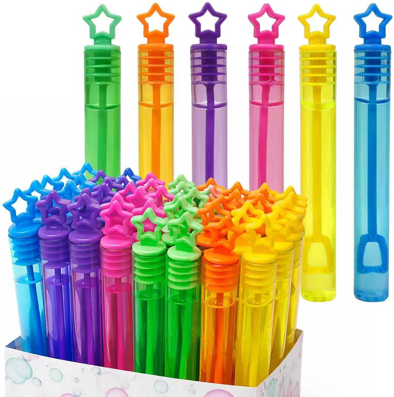 32-Pack Star Bubble Wands, Assorted Colors Mini 4.25" Bubble Sticks with Non-Toxic Solution for Kids Party Favors, Birthday Goodie Bags