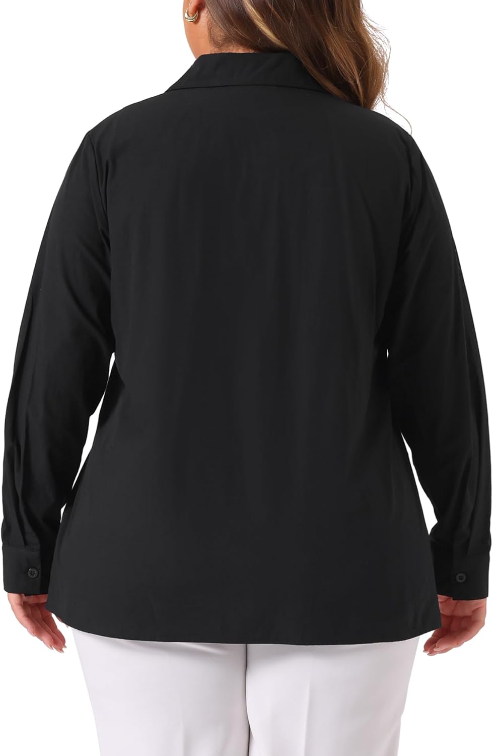 Agnes Orinda Plus Size Button Down Shirts for Women Cotton Polo Collared Long Sleeve Formal Solid Work Shirt Blouses Tops - Image 4