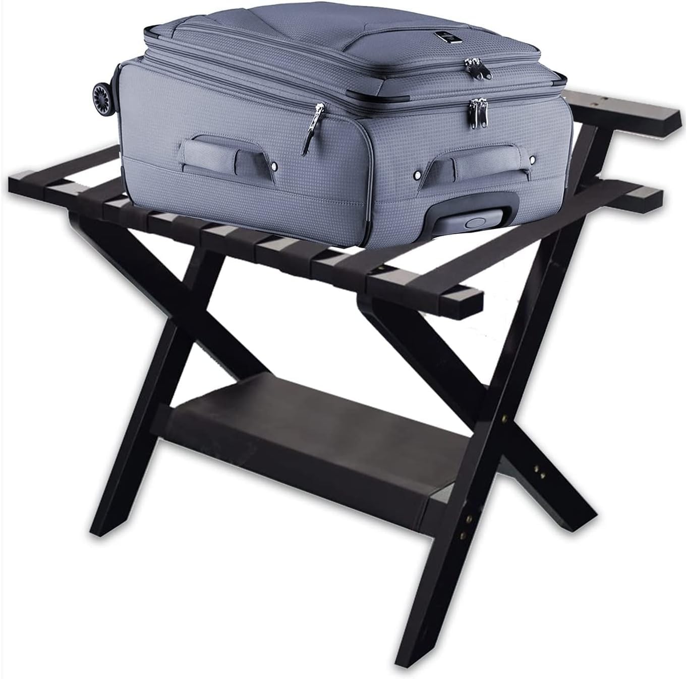 Porte-bagages pliable noir en acier robuste avec support dorsal