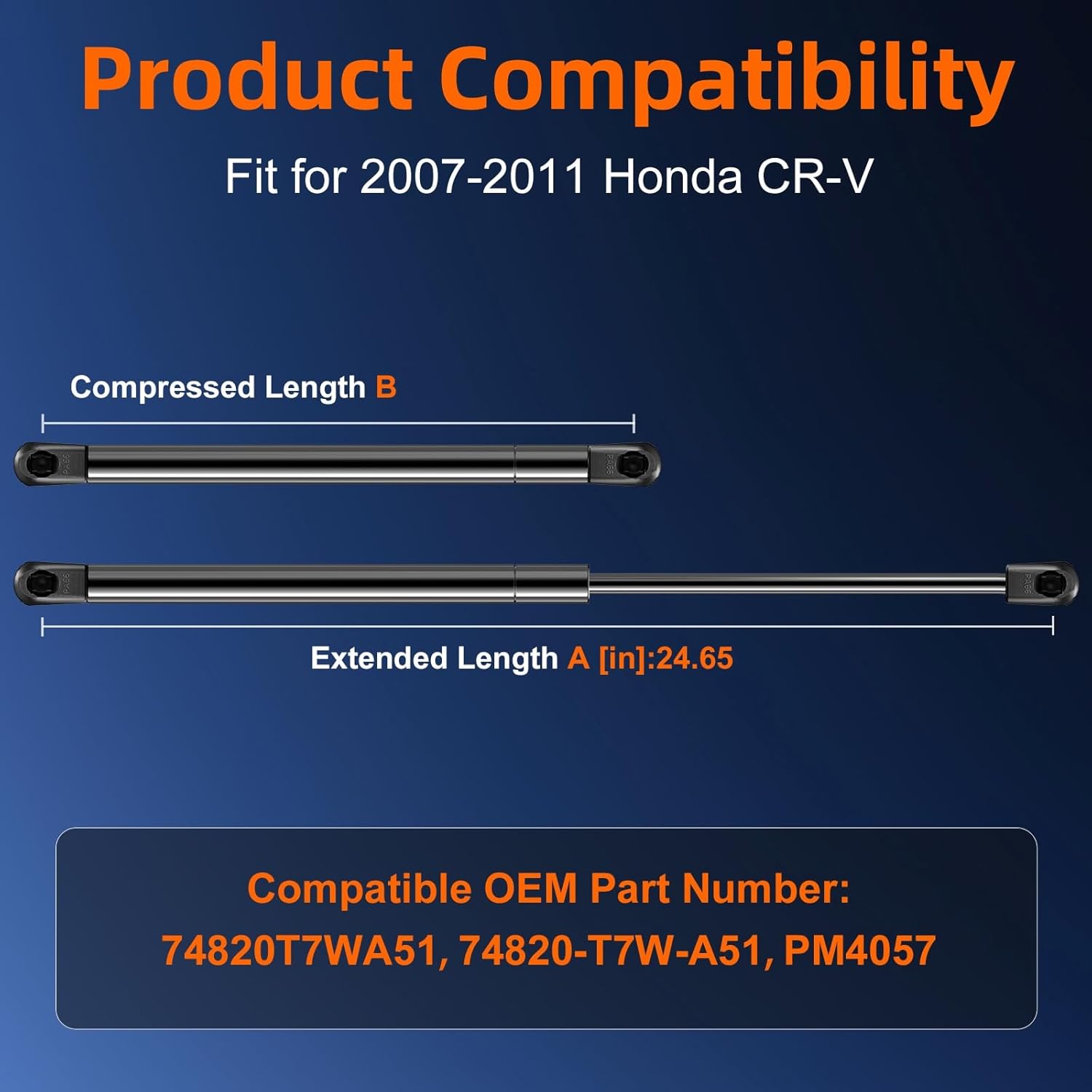 Qty (2) Liftgate Replacement Lift Support for Honda CR-V CRV 2007-2011 Tailgate Rear Hatch, Trunk Shock Strut Replace OE# 74820SWAA01, 3B034928, SG226024