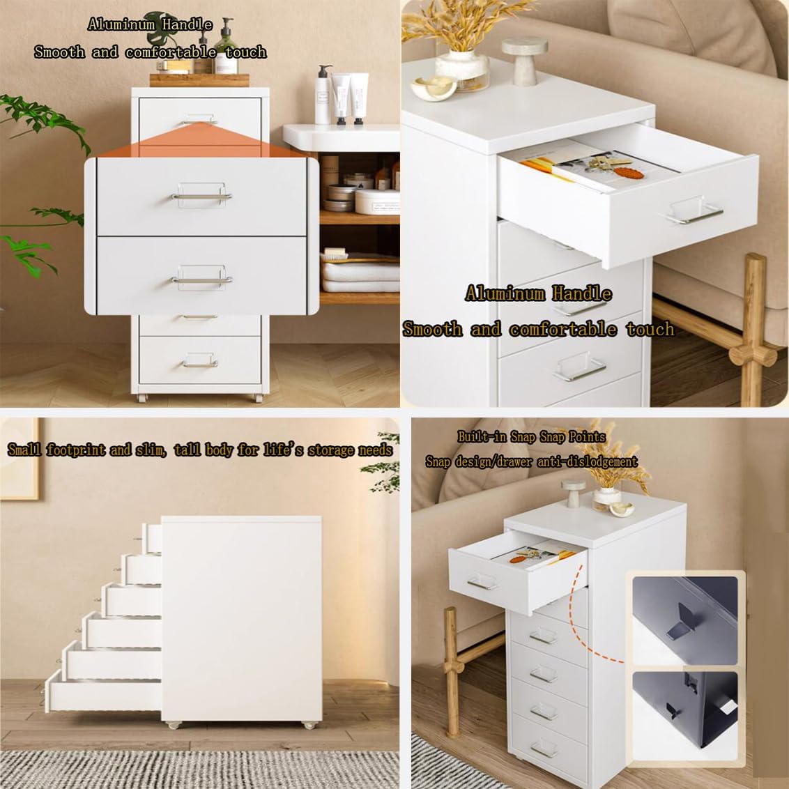 Metal Rolling File Cabinet with Lock, Mobile Vertical Filing Cabinet on Wheels, Under Desk Storage for Home Office, Mobile Printer Stand