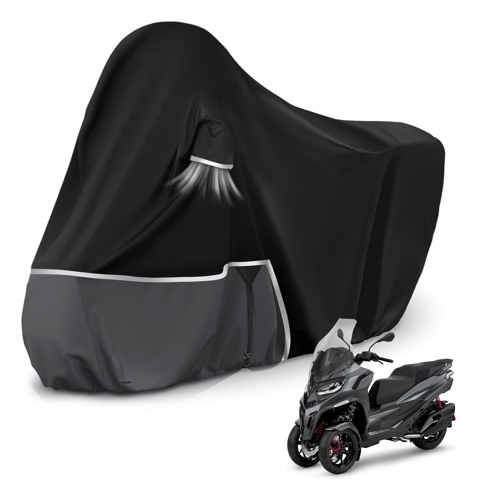 Bâche De Protection Moto Piaggio MP3 400/500 (avec Coffre) - Tissu Oxford 420D Imperméable - Résistante Hiver, UV, Vent