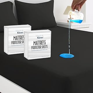 2 Pack Queen Mattress Protector Waterproof Cover, Waterproof Bed Queen Fitted Sheet Only, Machine Washable 18" Deep Pocket Queen Size Mattress Covers for Bed, Black