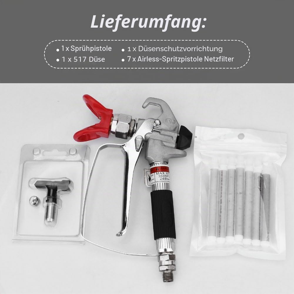 Airless-Lackierpistole und 517 Sprinkler für alle Airless-Lackiermaschinen, Drehgelenke und Hochdruck 3600 PSI