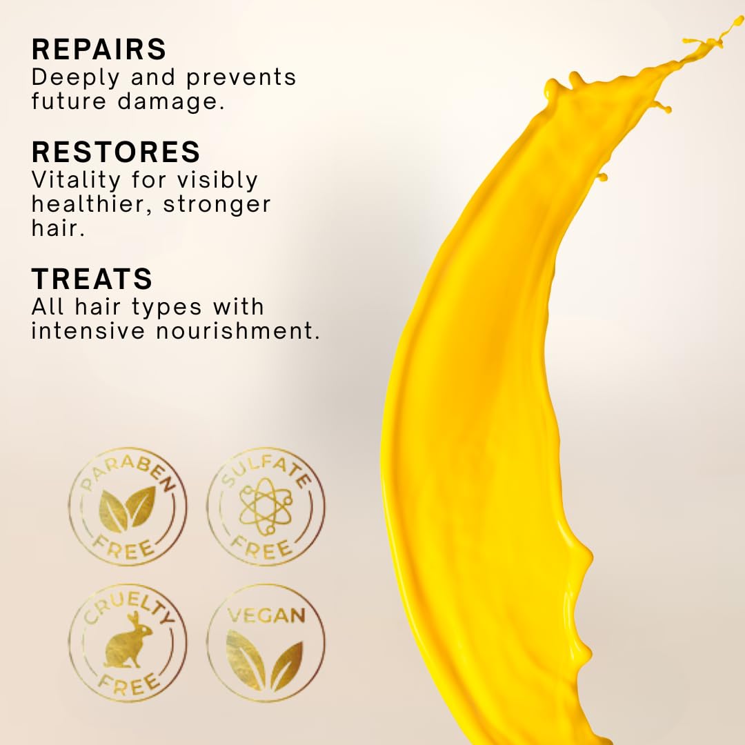 Gold hair mask, treatment deep conditioner for dry damaged hair, enriched with products natural keratin,collagen,argan oil, macadamia & rice protein, repairing hair mask of 16Oz. - Image 3