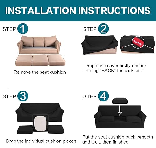 Miniatura 8 de Turquoize Fundas elásticas para sofá de 3 cojines, paquete de funda para sofá biplaza de 2 cojines, fundas para sofá con fundas de cojín