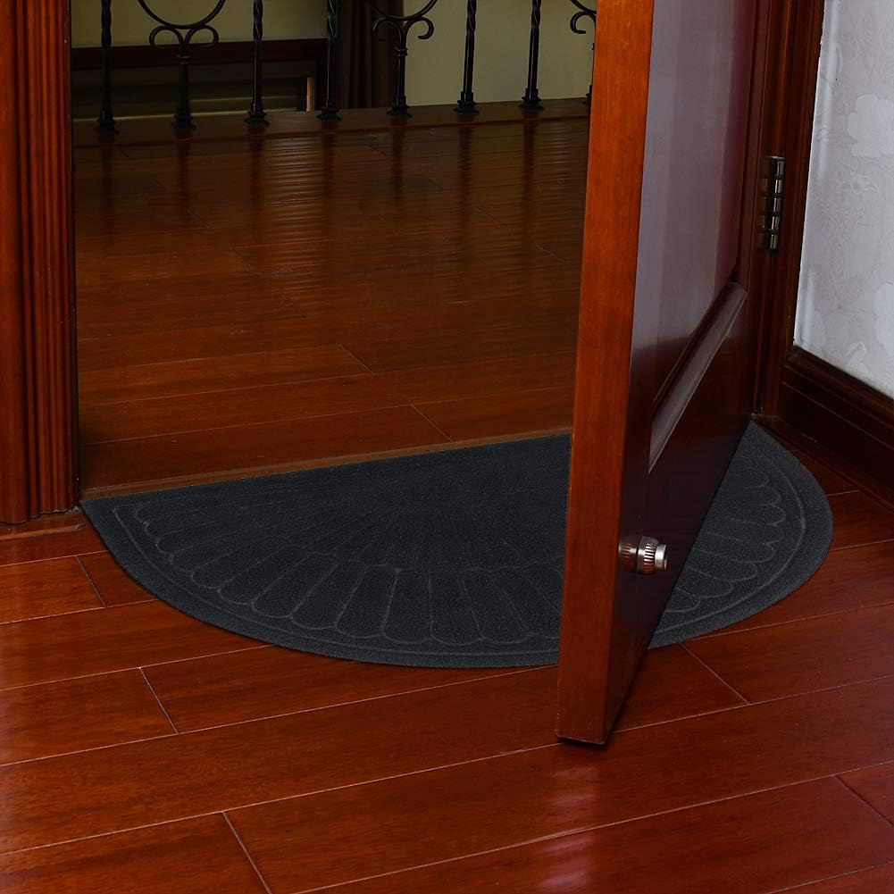Morning View Half Round Door Mat Indoor Half Circle Front Door Mats Outdoor Entrance Half Moon Welcome Mat Entryway Rug Rubber Back Non Slip Set of 2 (Black)