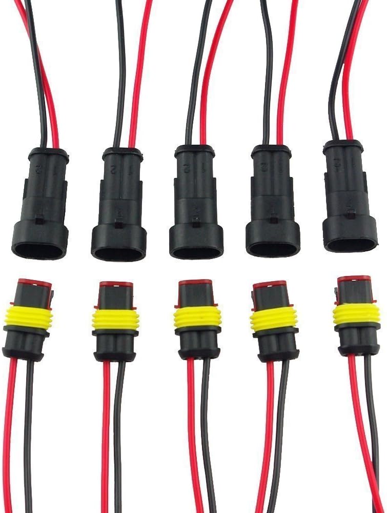 HIGHROCK 5 Kit 2 Pin Way Car Waterproof Electrical Connector Plug with Wire AWG Marine
