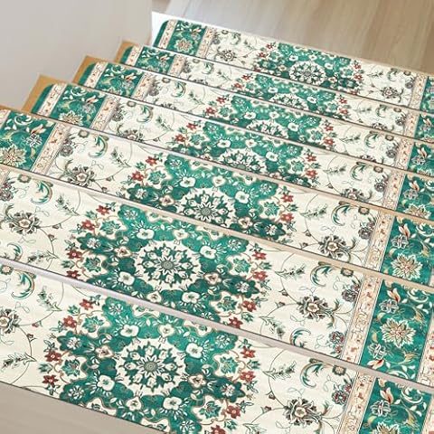 Vamcheer Carpet Stair Treads for Wooden Steps, Indoor 10 Pack 30"X8" Extra Non Slip Reusable Staircase Step Treads, Soft Rubber Safety Stair Mats for Pets & Elders, Dark Green Stair Rugs Runner Cover