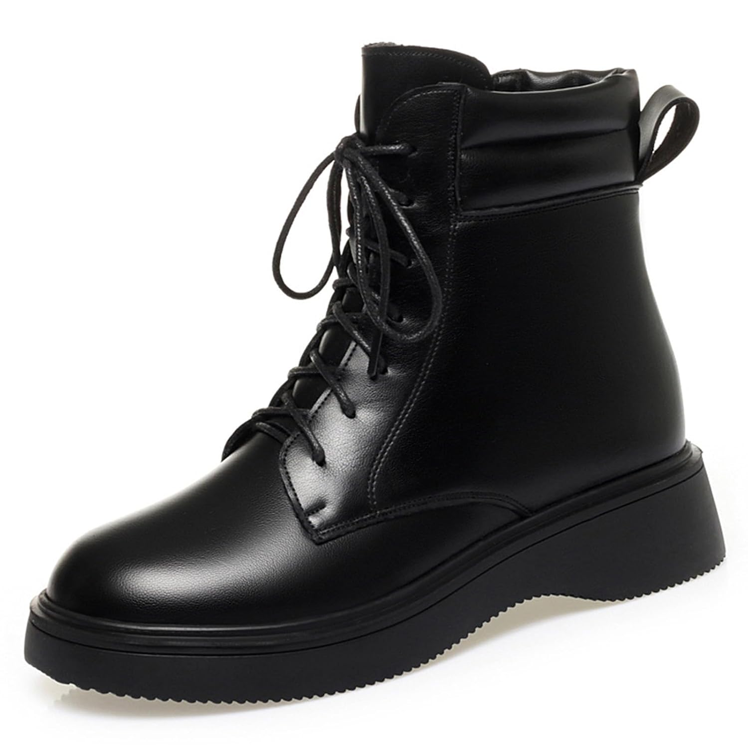 Womens Winter Warm Platform Fashion Combat Ankle Boots with Side Zipper Lace-Up Chunky Sole Comfortable Non Slip Velvet