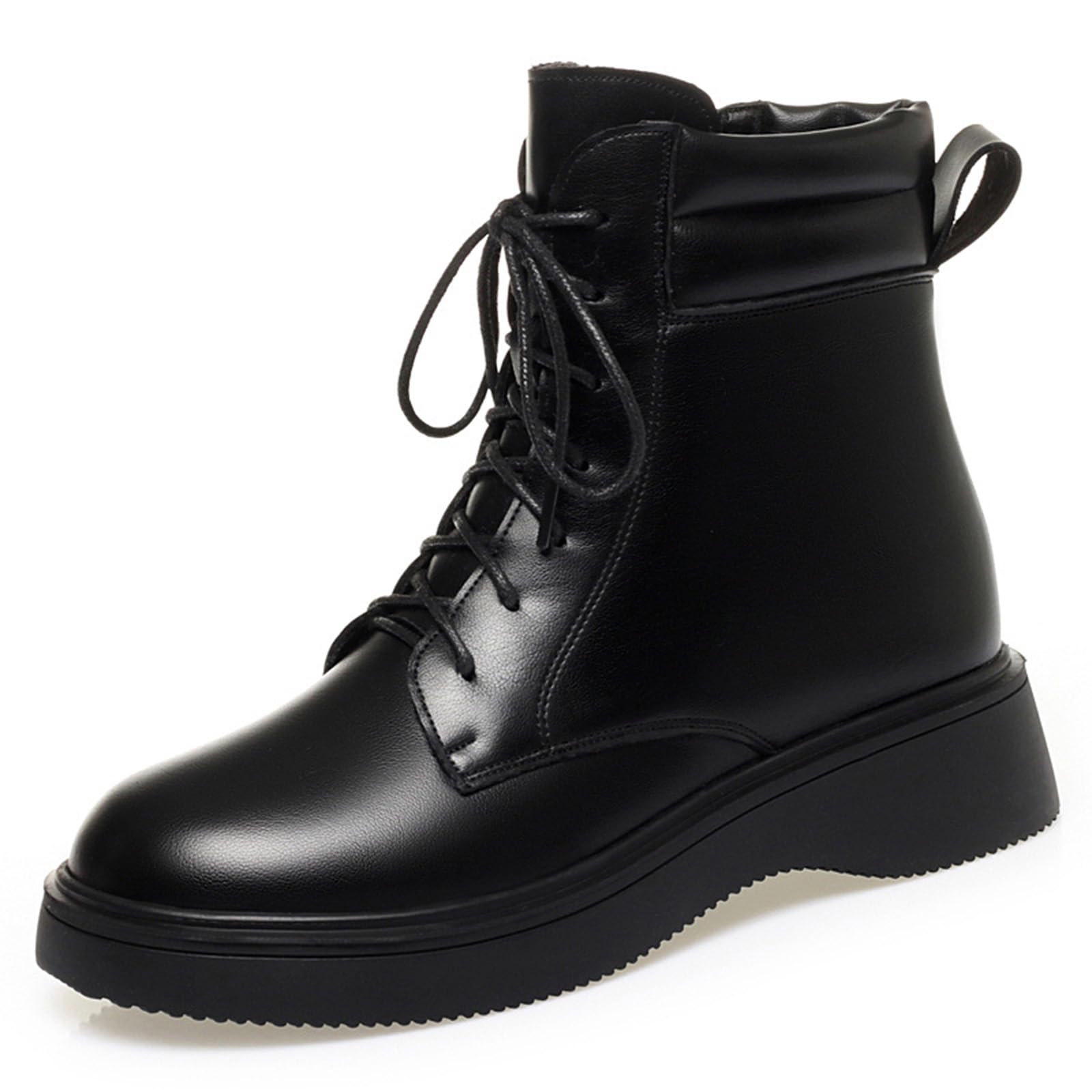 Womens Winter Warm Platform Fashion Combat Ankle Boots with Side Zipper Lace-Up Chunky Sole Comfortable Non Slip Velvet
