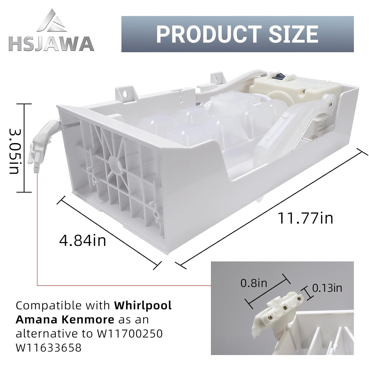 W11546935 Refrigerator Ice Maker with 5-Pin Male Connector W11359448 Ice Maker Assembly Fits for Whirlpool Amana Kenmore Replaces W11700250 W11633658