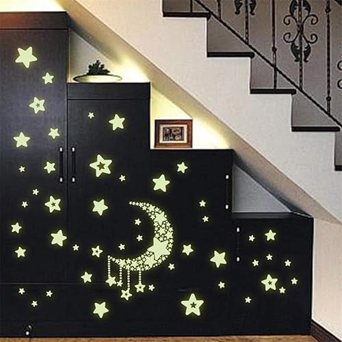 Miniatura 3 de Calcomanías de pared que brillan en la oscuridad, estrellas luminosas y lunas, calcomanías de pared para techo, decoración de estrellas brillantes y