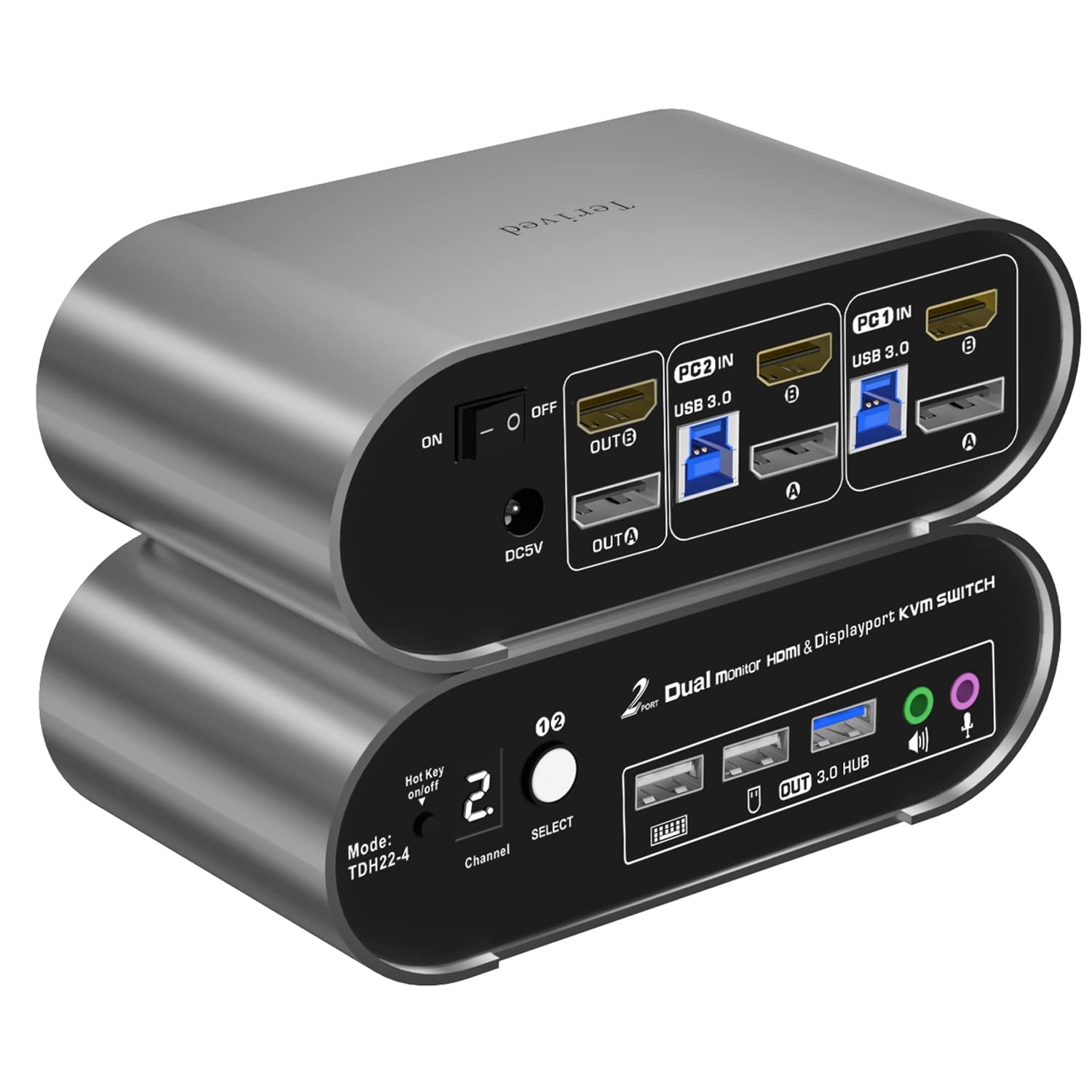 HDMI(4K144Hz)&DP(4K60Hz) Monitor KVM Switch 4K60Hz, Audio Microphone hotkey with Cables