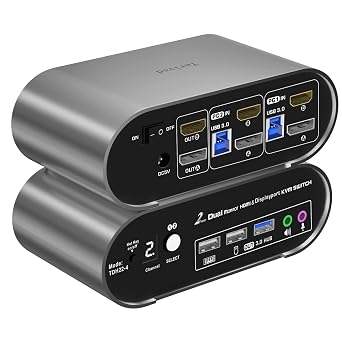 HDMI4K144Hz&DP4K60Hz Monitor KVM Switch 4K60Hz, Audio Microphone hotkey with Cables