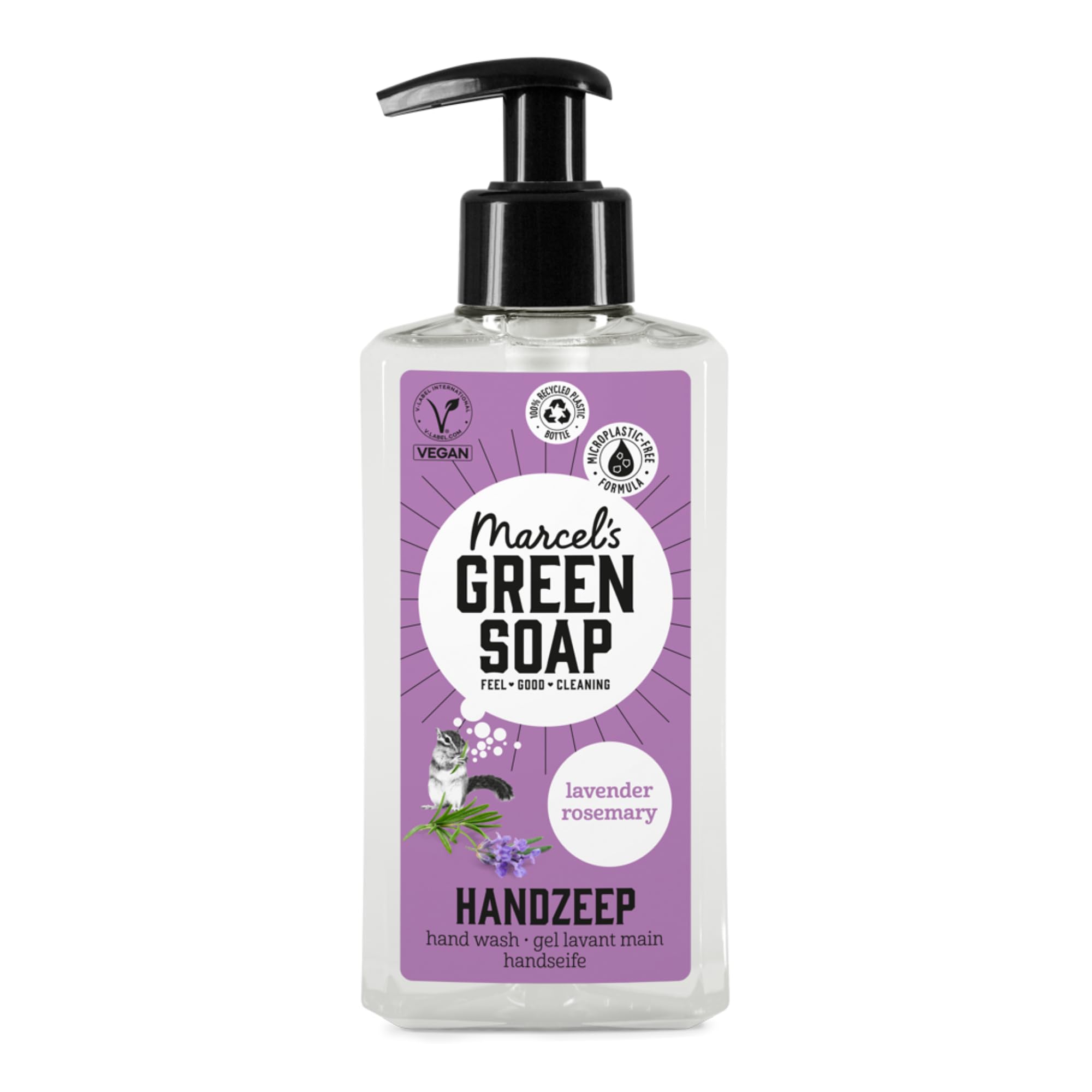 Marcel's Green Soap - Hand Soap Lavender & Rosemary - Handwash Dispenser - Microplastic-free formula - Vegan - 100% recycled plastic bottle - Refillable - 250 ml