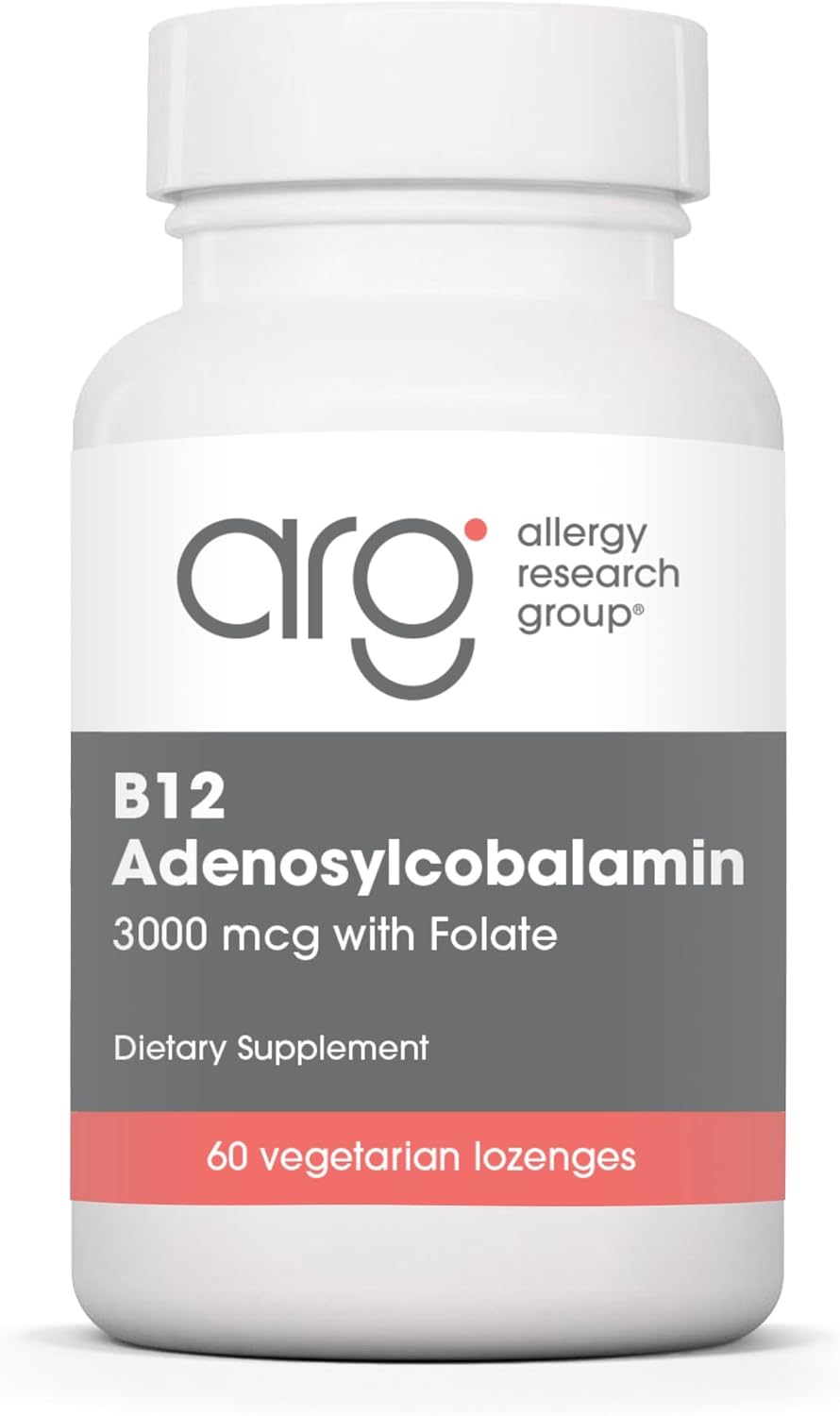 Allergy Research Group B12 Adenosylcobalamin Supplement - with Folic Acid, Vitamin B12 3000 mcg, Folate, Pure B12, Vegetarian Lozenges - 60 Count