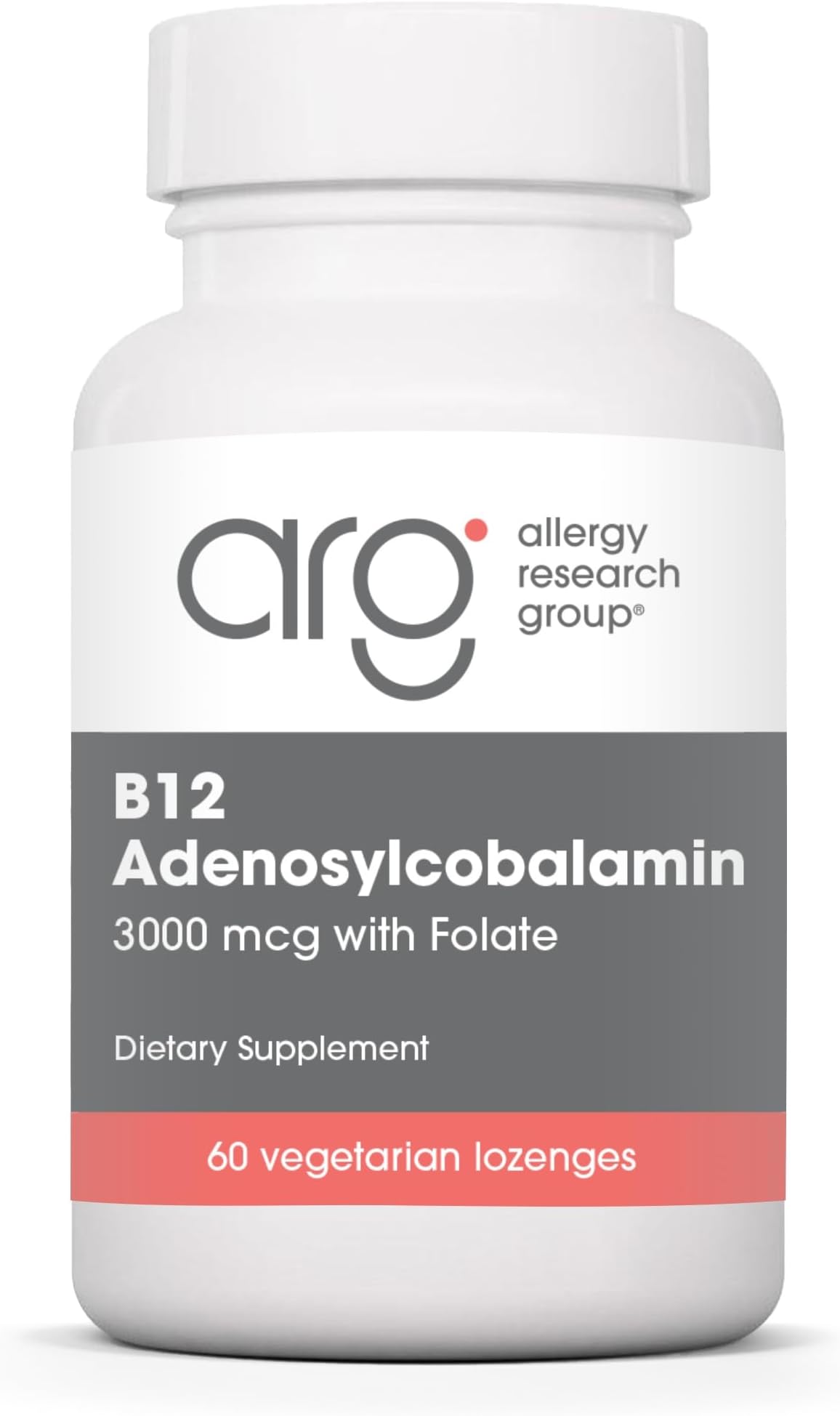 Allergy Research Group B12 Adenosylcobalamin Supplement - with Folic Acid, Vitamin B12 3000 mcg, Folate, Pure B12, Vegetarian Lozenges - 60 Count