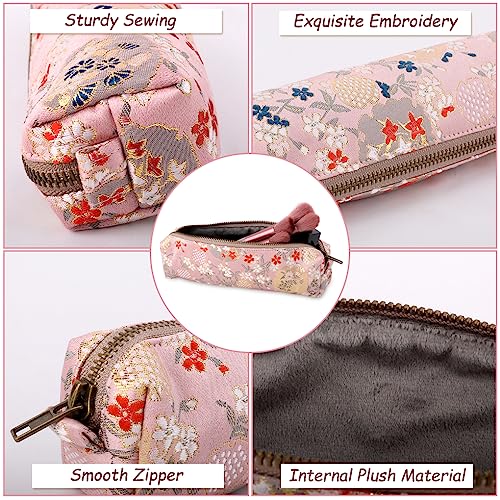 Image of Oyachic Embroidery Pencil Case Flower Pencil Pouch Pen Box Pen Holder Organizer Bag Cosmetics Makeup for Office Supplies,pink