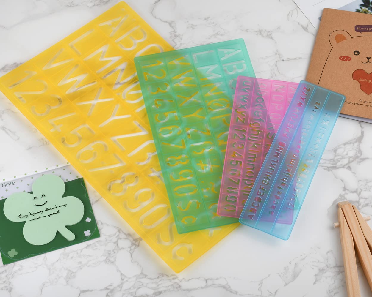 Pochoir Lettre Lot De 4 Pochoirs En Plastique Avec Lettres De L'alphabet Et Ru00e8gle De Dessin Avec 3 Stylos Pochoir Lettre Alphabet