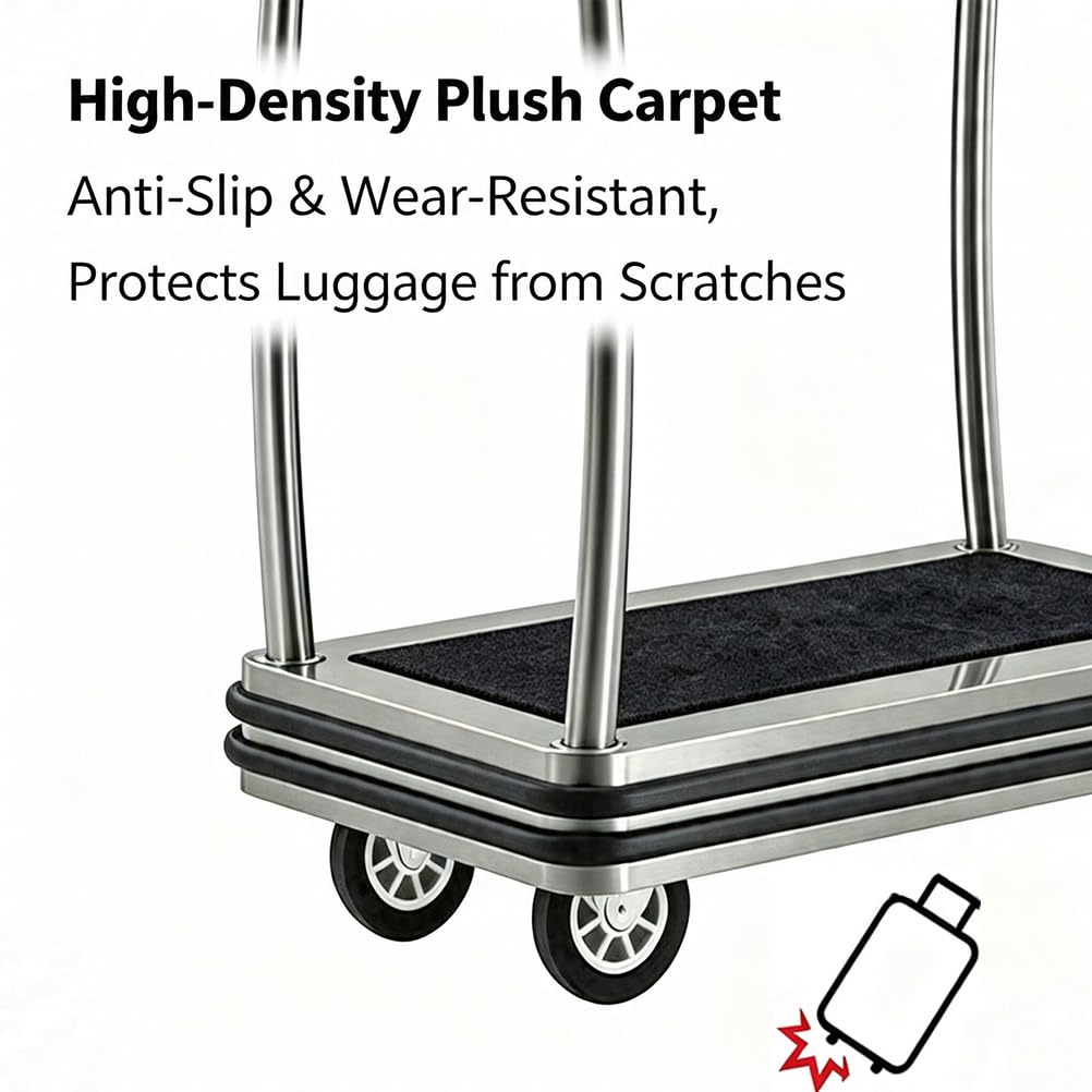 Carrello portabagagli dell'hotel Carrello del facchino | Telaio in acciaio inossidabile, con ruote silenziose da 6", per usi commerciali di hotel e resort