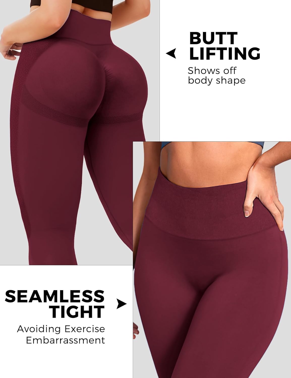 Buauty Scrunch Butt Lifting Leggings for Women Workout High Waisted Tummy Control Seamless Booty Gym Athletic Yoga Pants Active Compression Fitness Running Tights Sports Set Wine Red - Image 7