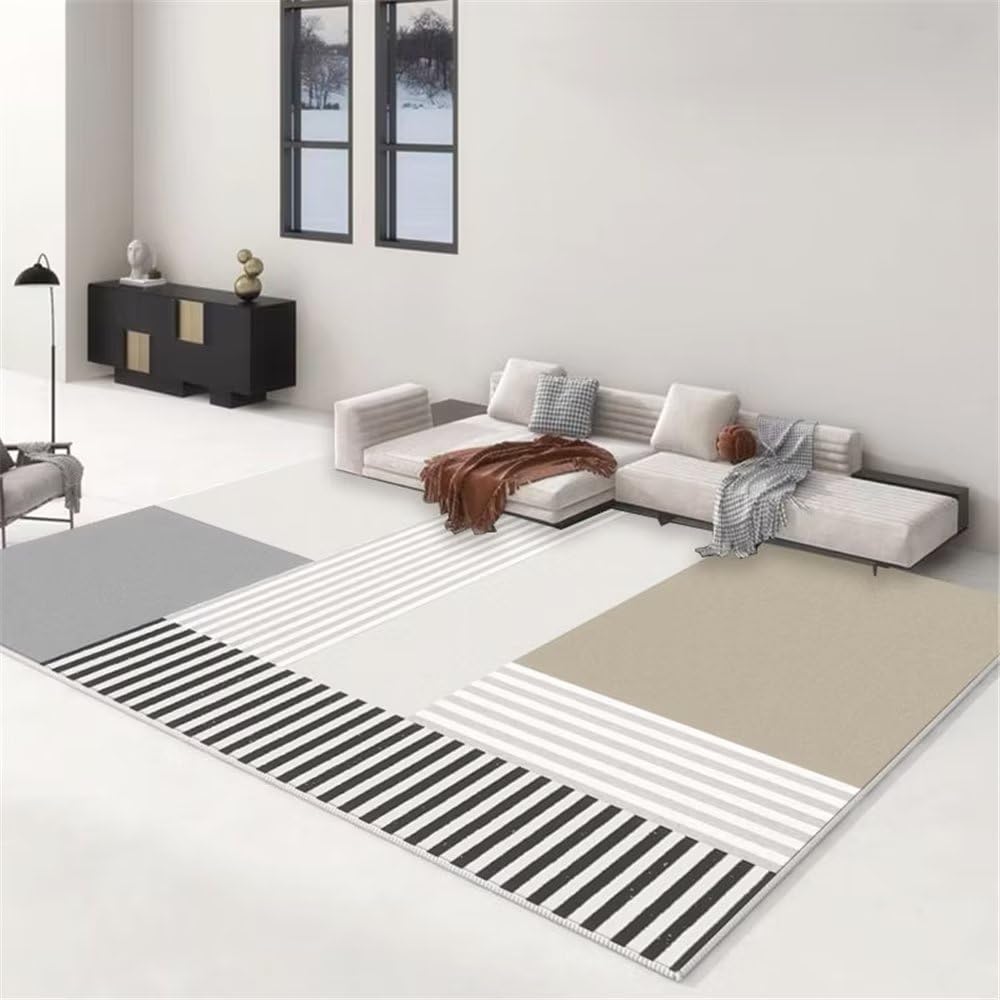 Tapis de chambre à coucher moderne gris à rayures déco 140x200