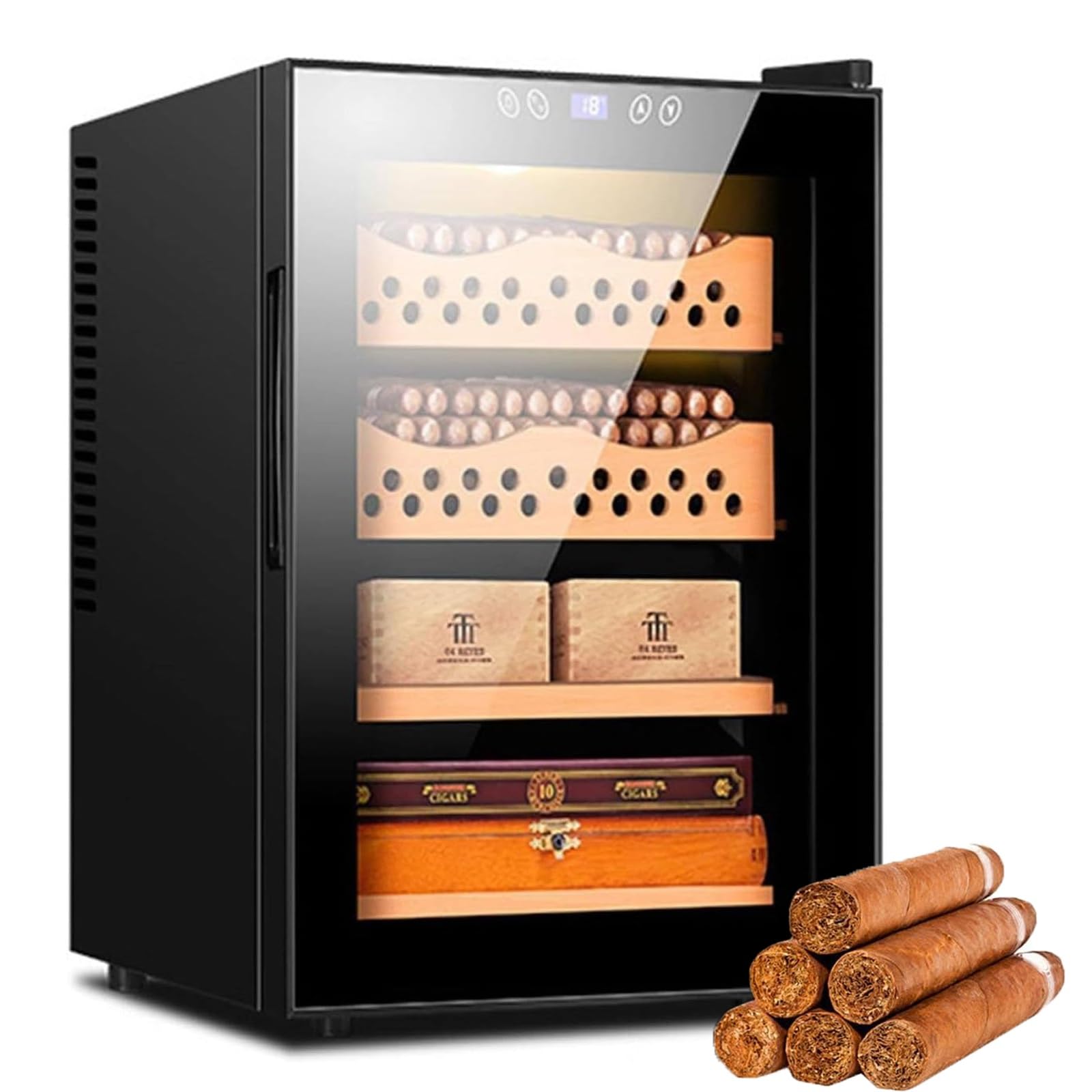 Elektrischer Zigarren-Humidorschrank, 50L Kapazität, intelligente Temperaturregelung, leise konstante Temperatur 11~18°C, hält bis zu 300 Zigarren mit 4 Schichten