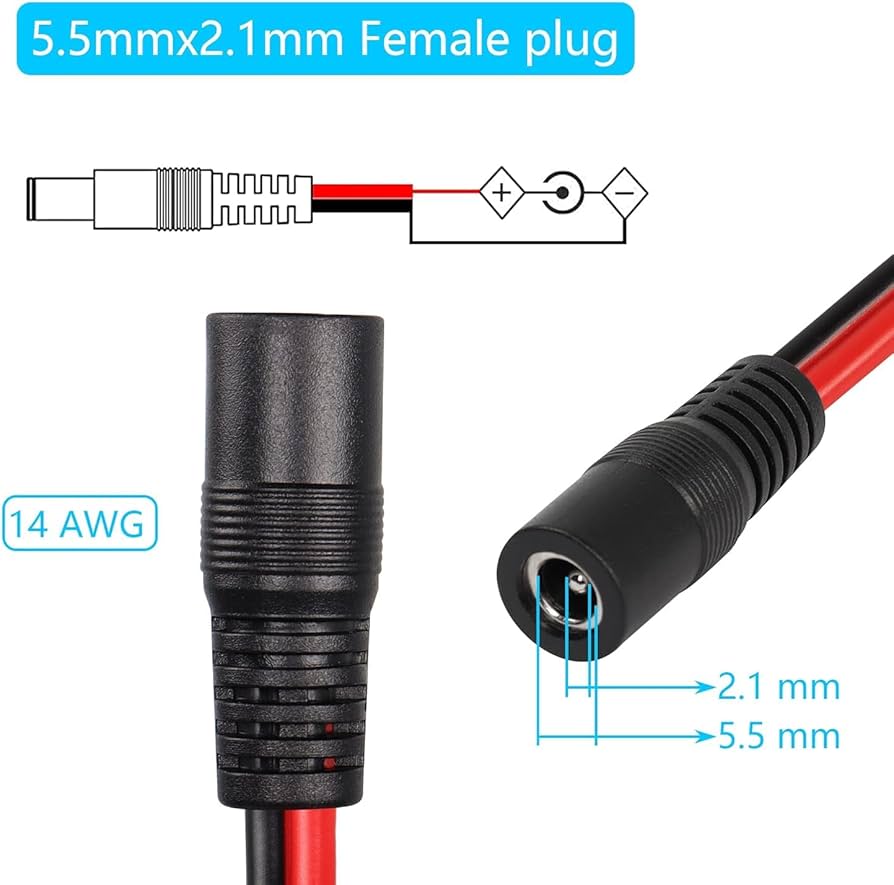 Amazon | CERRXIAN DC5521電源ピグテールケーブル 14AWG 5.5 mm x 2.1